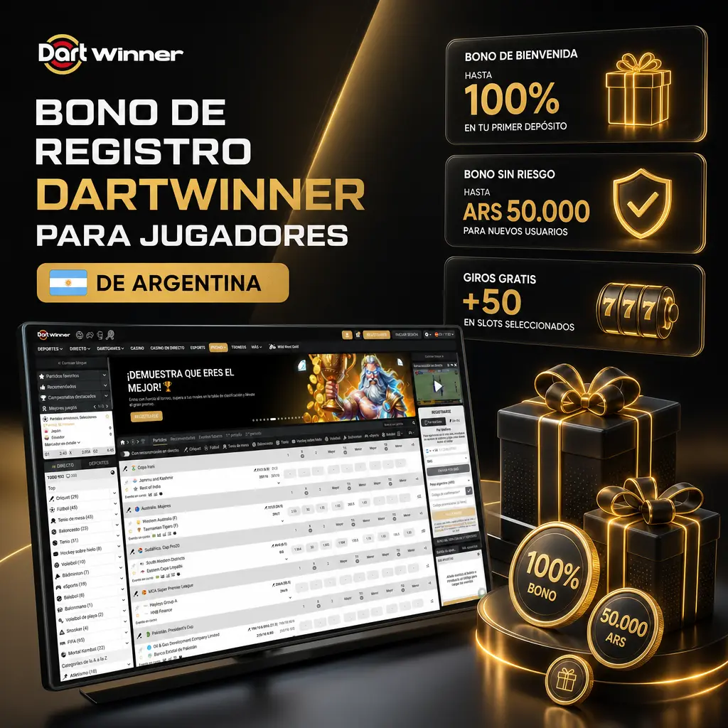 Bono de registro DartWinner para jugadores de Argentina: hasta 2.685.000 ARS y 150 giros gratis en el primer depósito