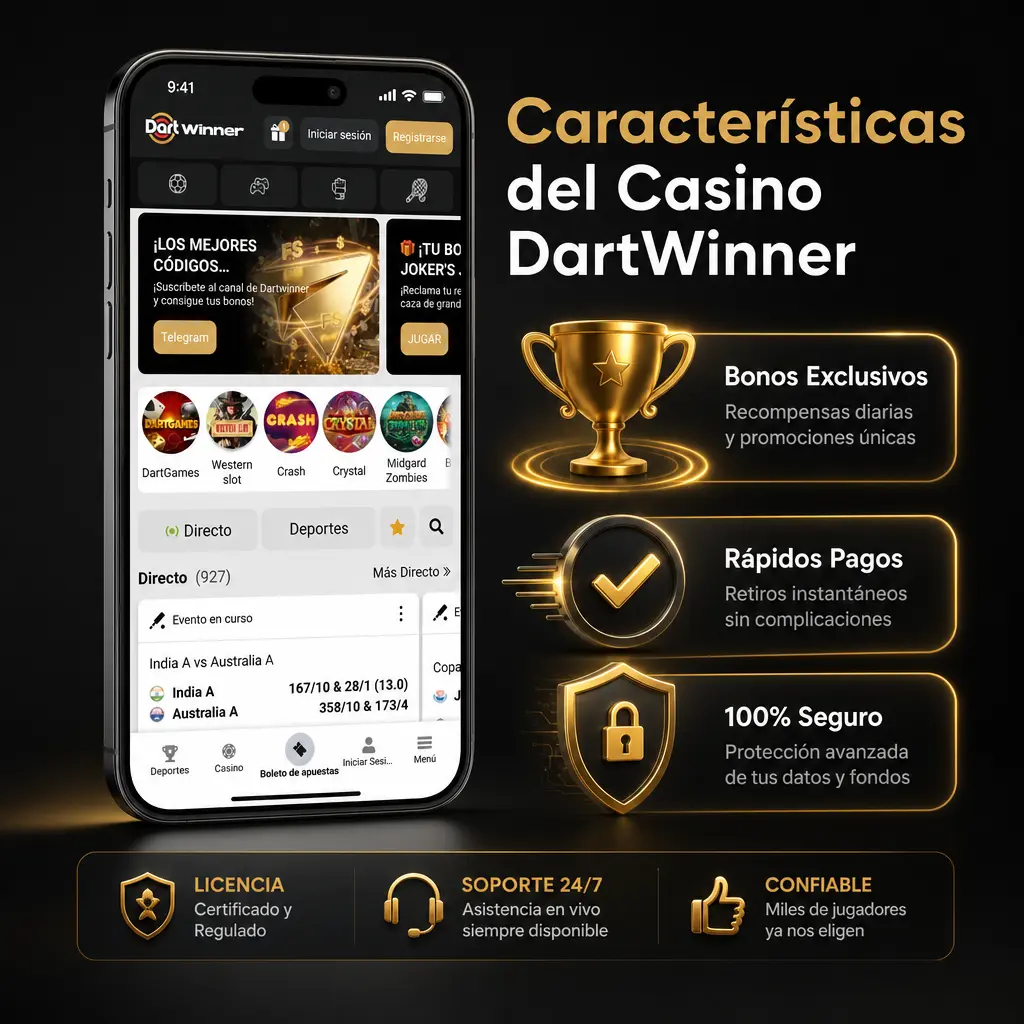 Casino DartWinner: retiros en 24 horas, soporte en español, cifrado SSL de 256 bits y acceso móvil sin descargas.