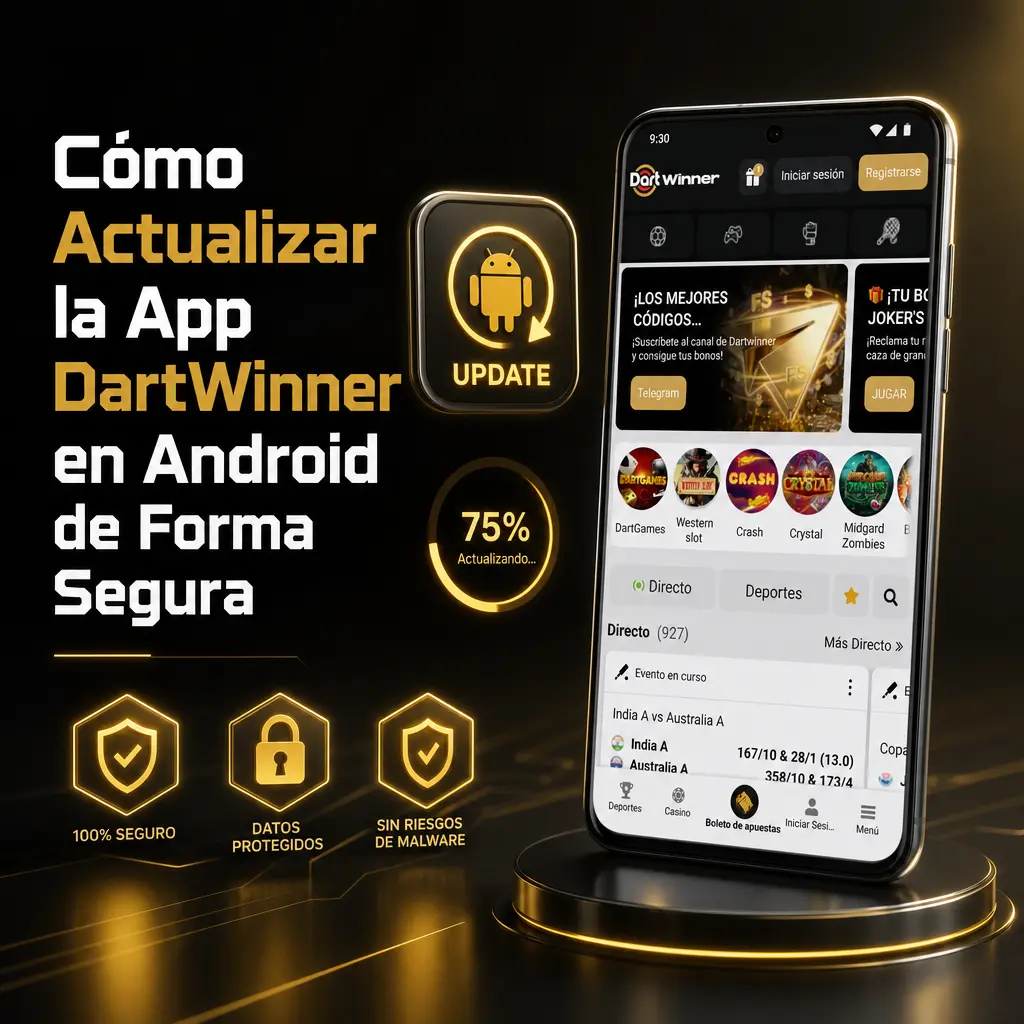 Pasos para actualizar la app DartWinner en Android de forma segura: descargar el APK más reciente e instalar sin perder datos de la cuenta.