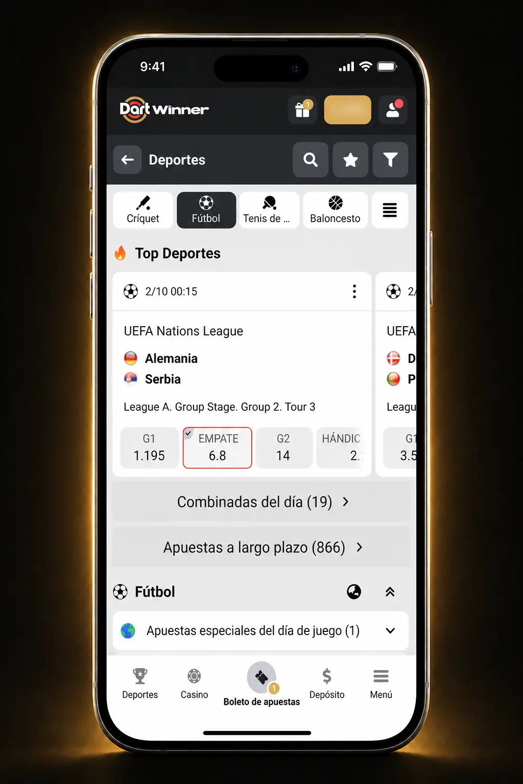 Guía paso a paso para cargar una apuesta en DartWinner: elegir evento, mercado, importe y confirmar el cupón