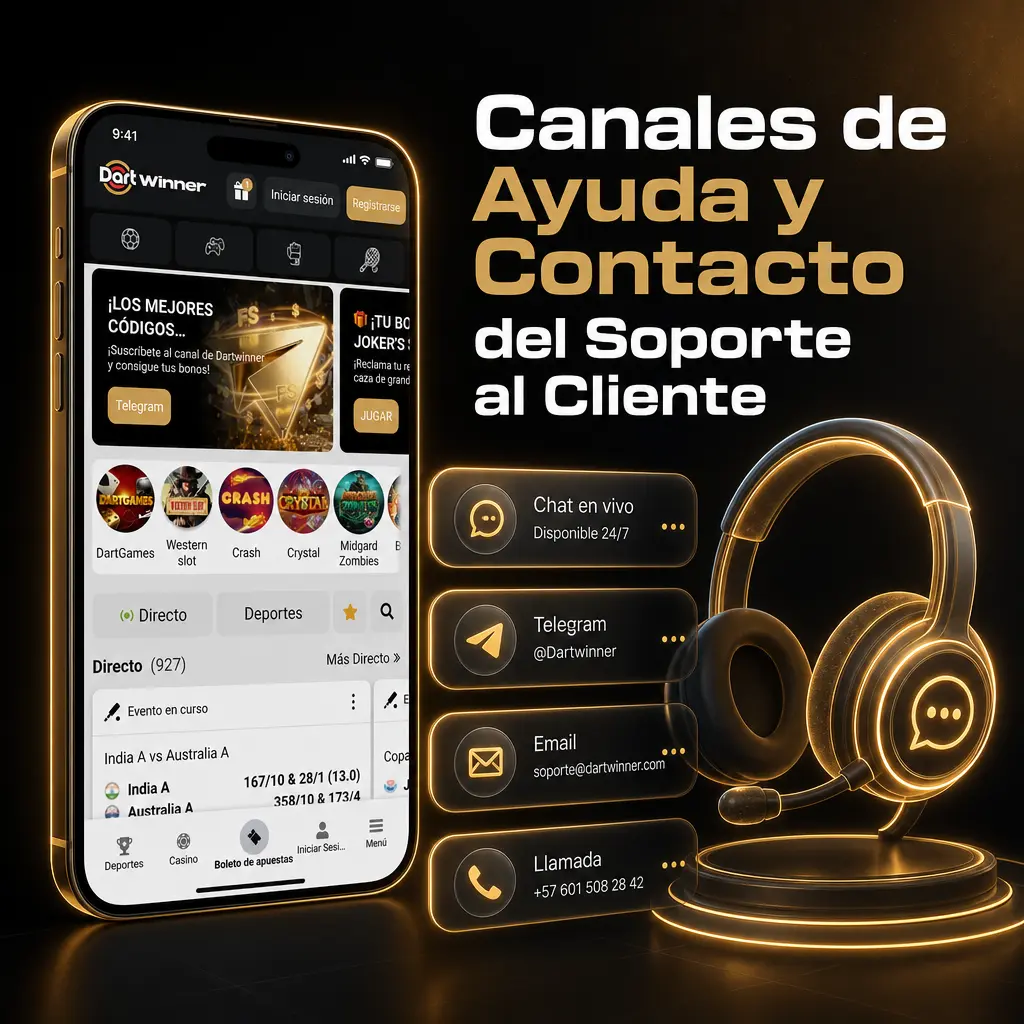 Chat en vivo, correo electrónico, WhatsApp y centro de ayuda de DartWinner para soporte al cliente las 24 horas