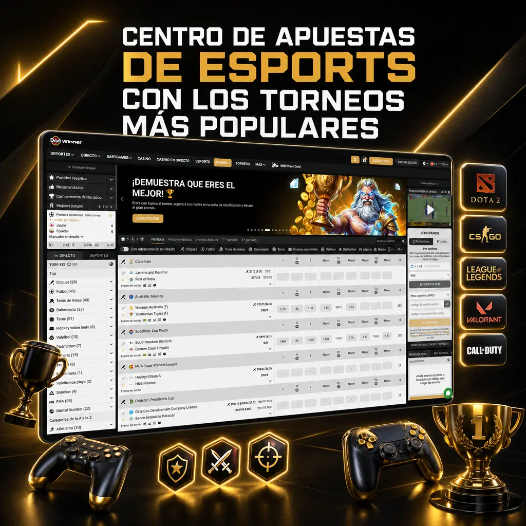 Centro de apuestas de esports con cuotas en vivo para CS2, Dota 2, League of Legends, Valorant y Free Fire