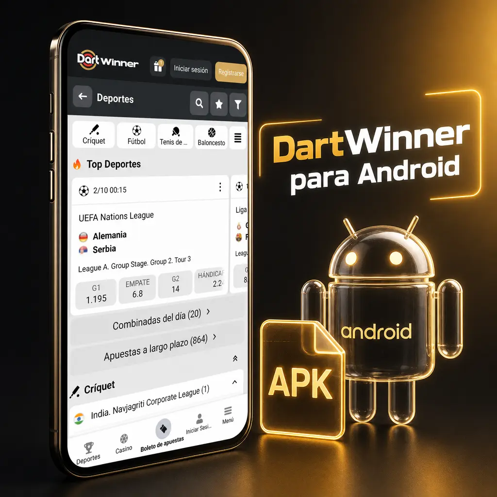 DartWinner para Android: app web progresiva instalada desde Chrome con acceso directo en la pantalla principal