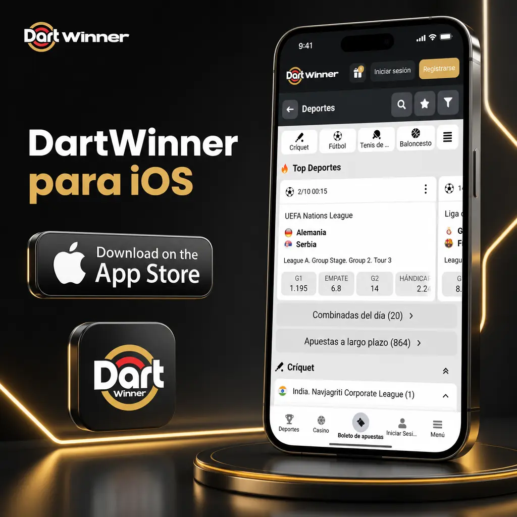 DartWinner para iOS: app web progresiva desde Safari, acceso rápido a tu cuenta sin pasar por la App Store.