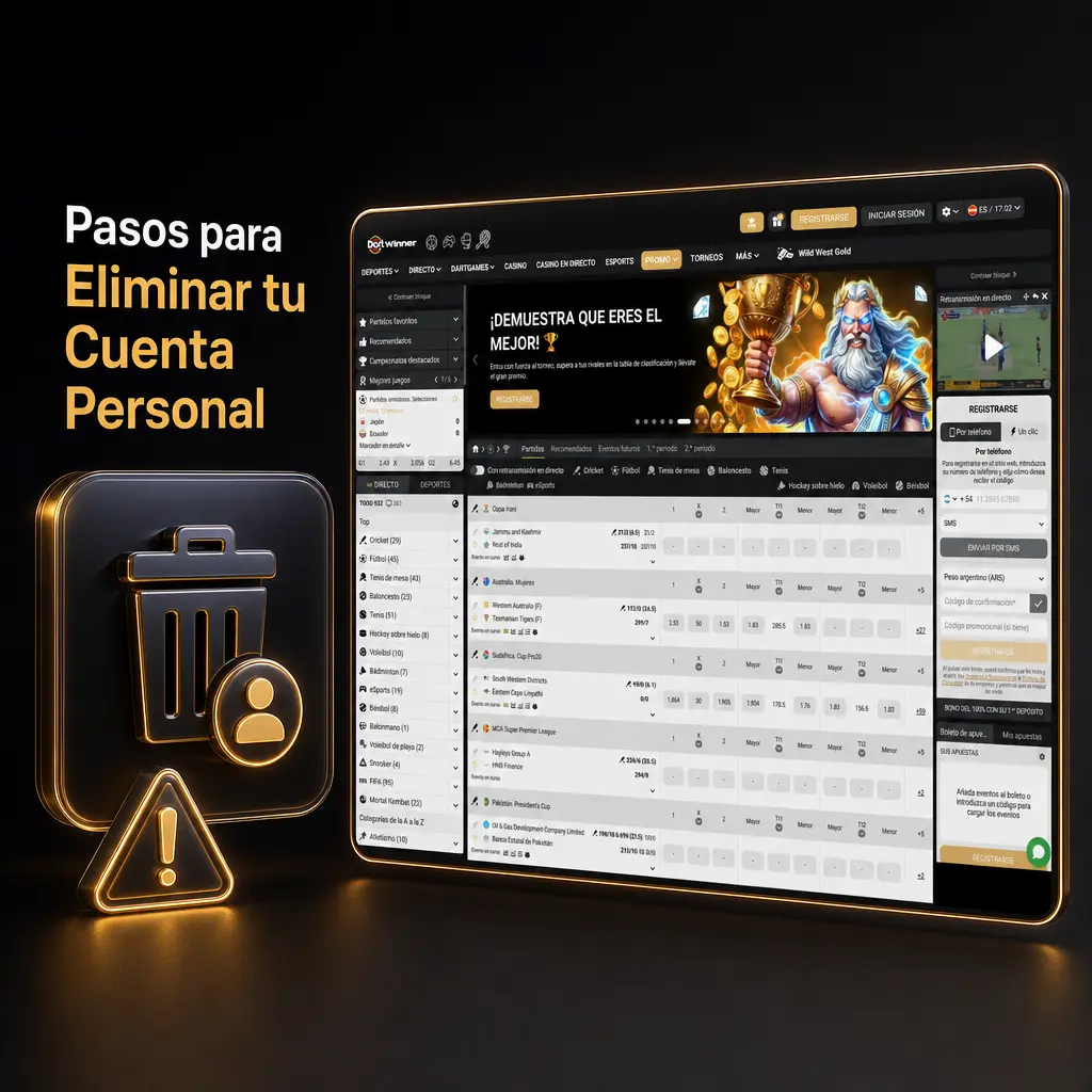 Pasos para eliminar tu cuenta personal en DartWinner desde configuración, con confirmación por correo en 48 horas