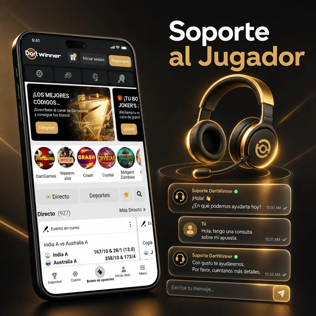 Soporte al jugador de DartWinner: chat en vivo, correo, WhatsApp y centro de ayuda para consultas sobre retiros
