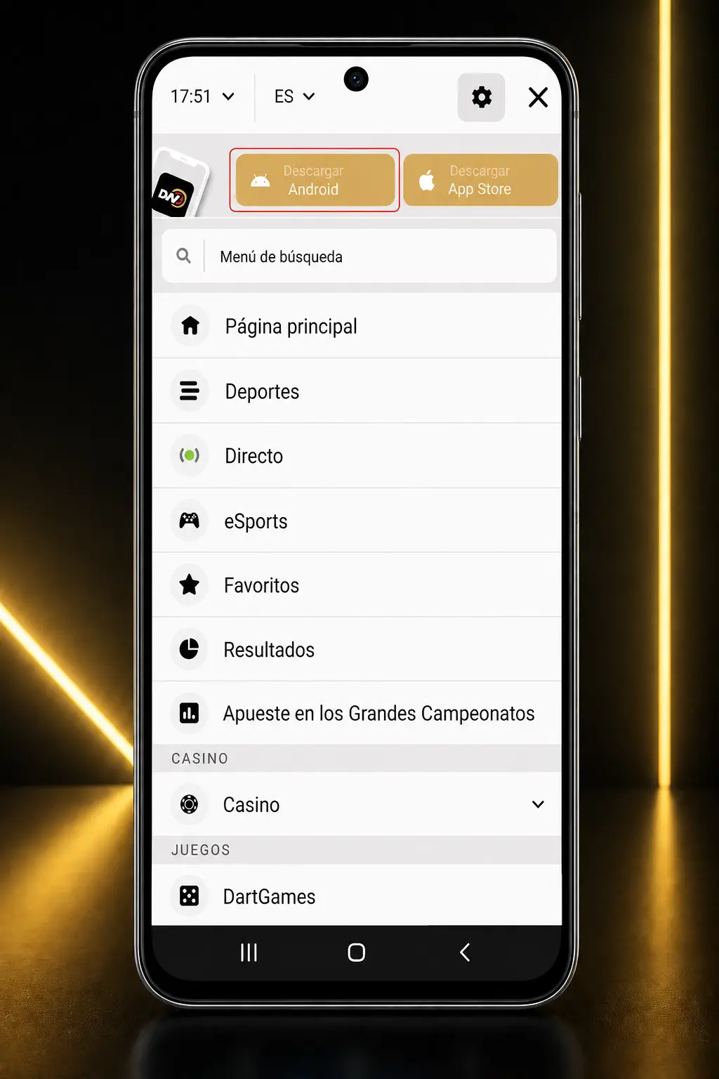 Pasos para descargar e instalar el APK de DartWinner en un dispositivo Android, mostrando la pantalla de instalación