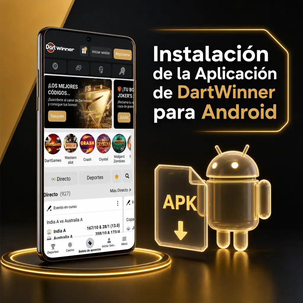 Pasos para instalar la app de DartWinner en Android: descarga del APK, permisos de seguridad e inicio de sesión